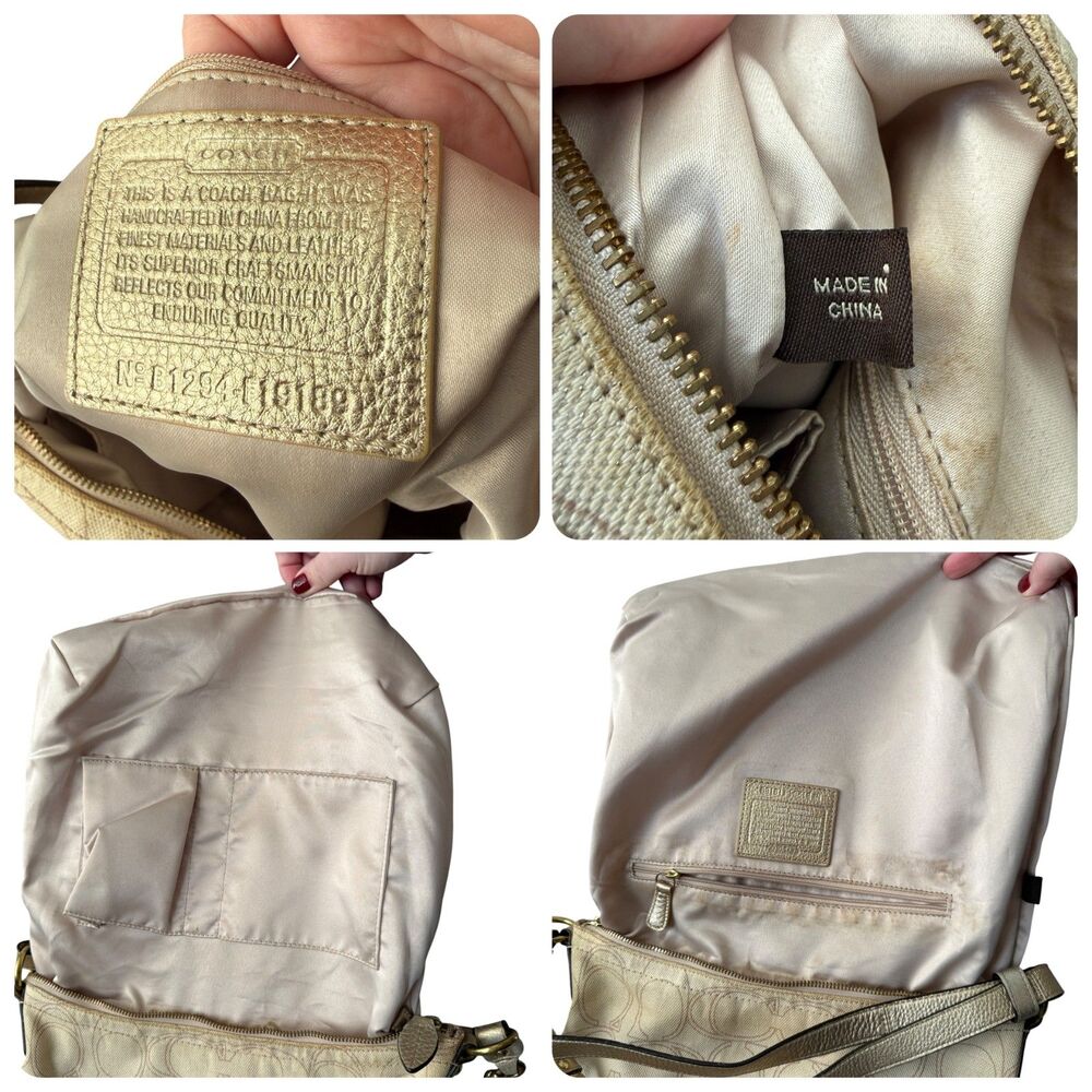 Coach Penelope Signature Linen Leather Hobo Shoulder Bag Crossbody F19189 Beige - Picture 9 of 9